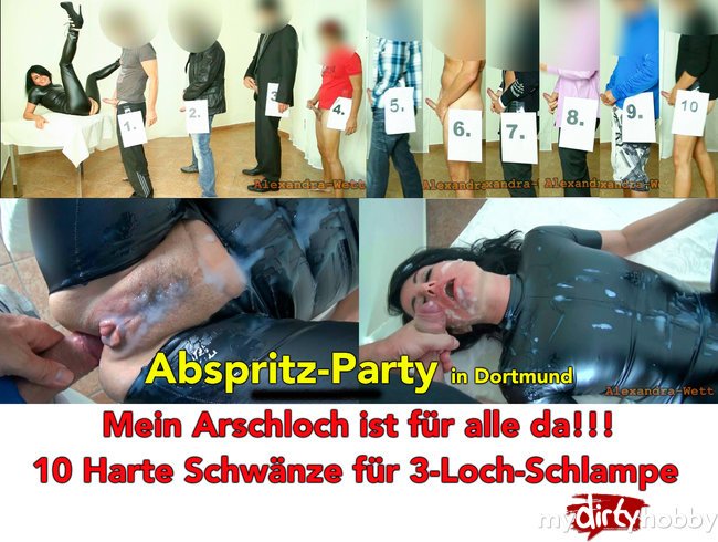 Abspritz-Party in Dortmund. 10 dicke Schwänze für die Latex-Schlampe